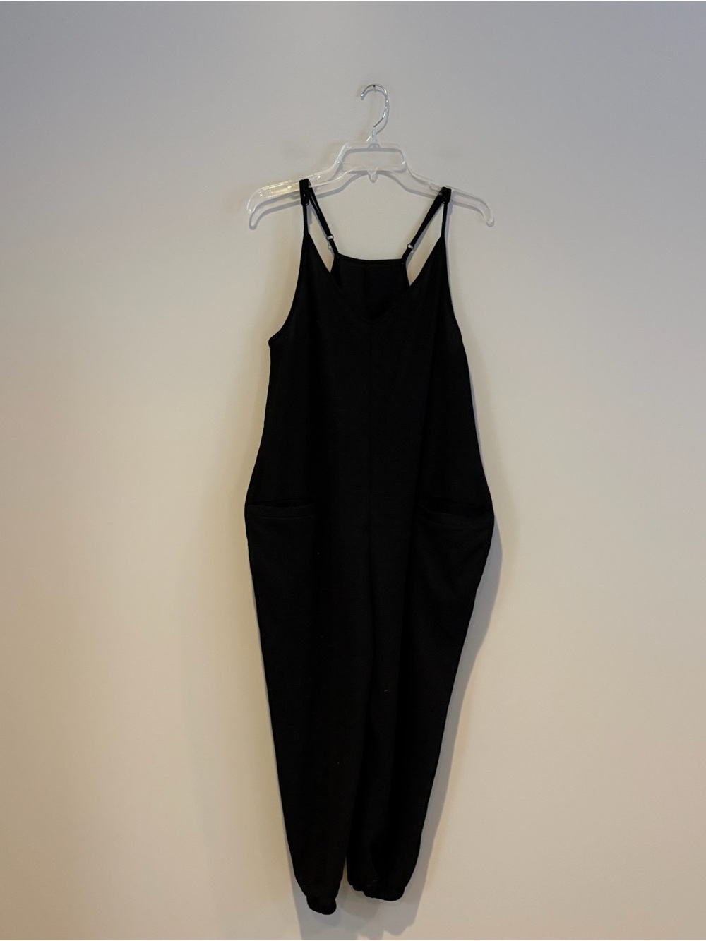 Black Sleeveless Pocket Harem Jumpsuit with Adjustable Straps Size M
